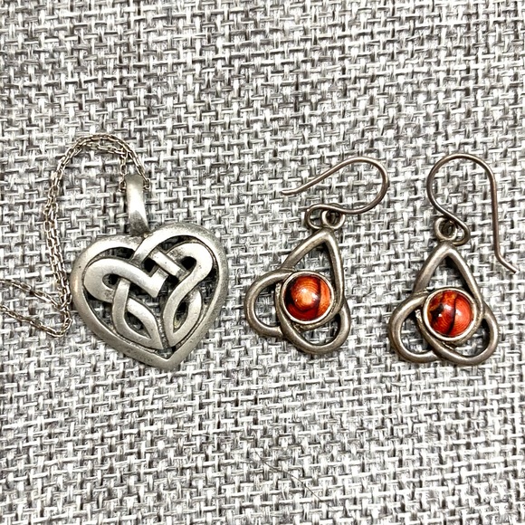 Celtic Knot Necklace and Earrings Set Silver - Picture 2 of 7